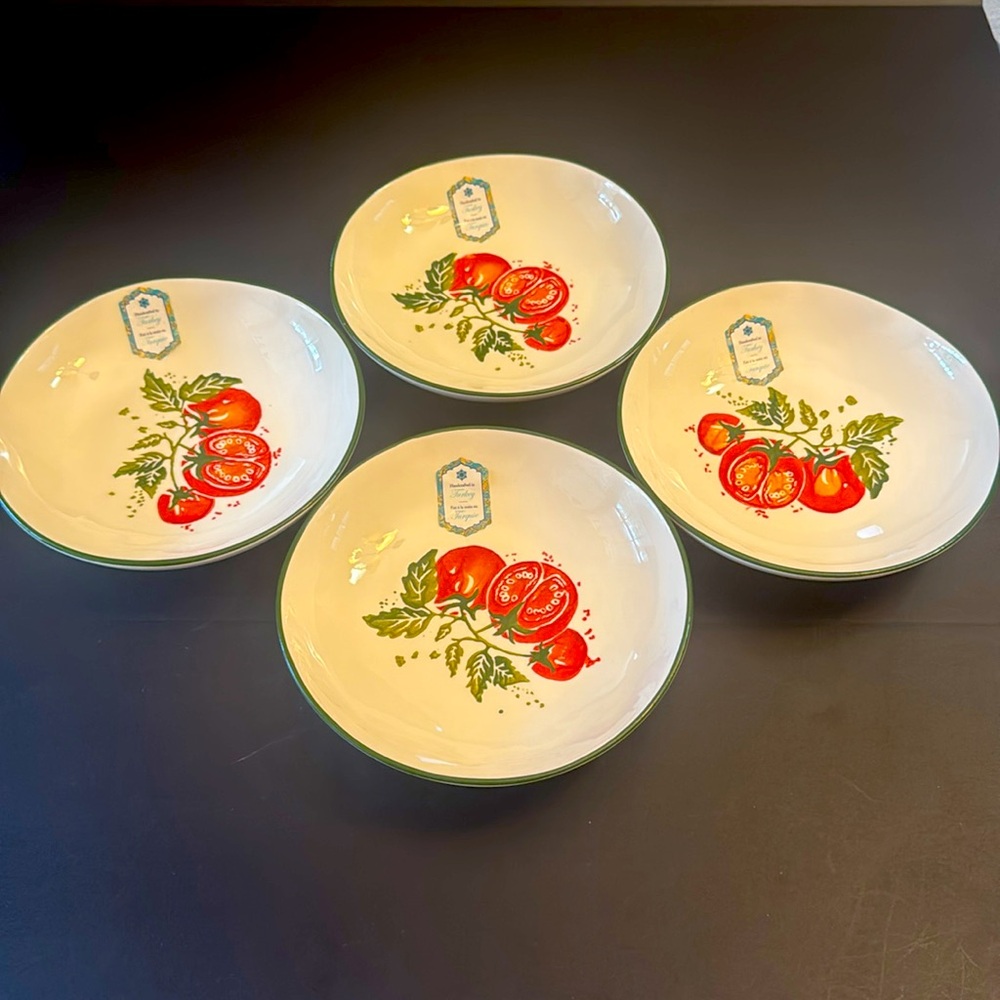 4pc PAPART SERAMIK Handcrafted In Turkey Pasta Salad Bowl - Tomatoes On A Vine - Picture 9 of 13